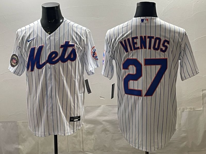 2026 Men Nike New York Mets #27 Vientos White Stripe Game MLB Jersey 002->new york mets->MLB Jersey